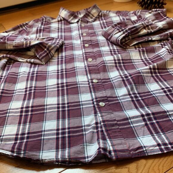 Old navy classic fit button up long sleeve shirt sz L red, purple, navy plaid - Picture 7 of 11